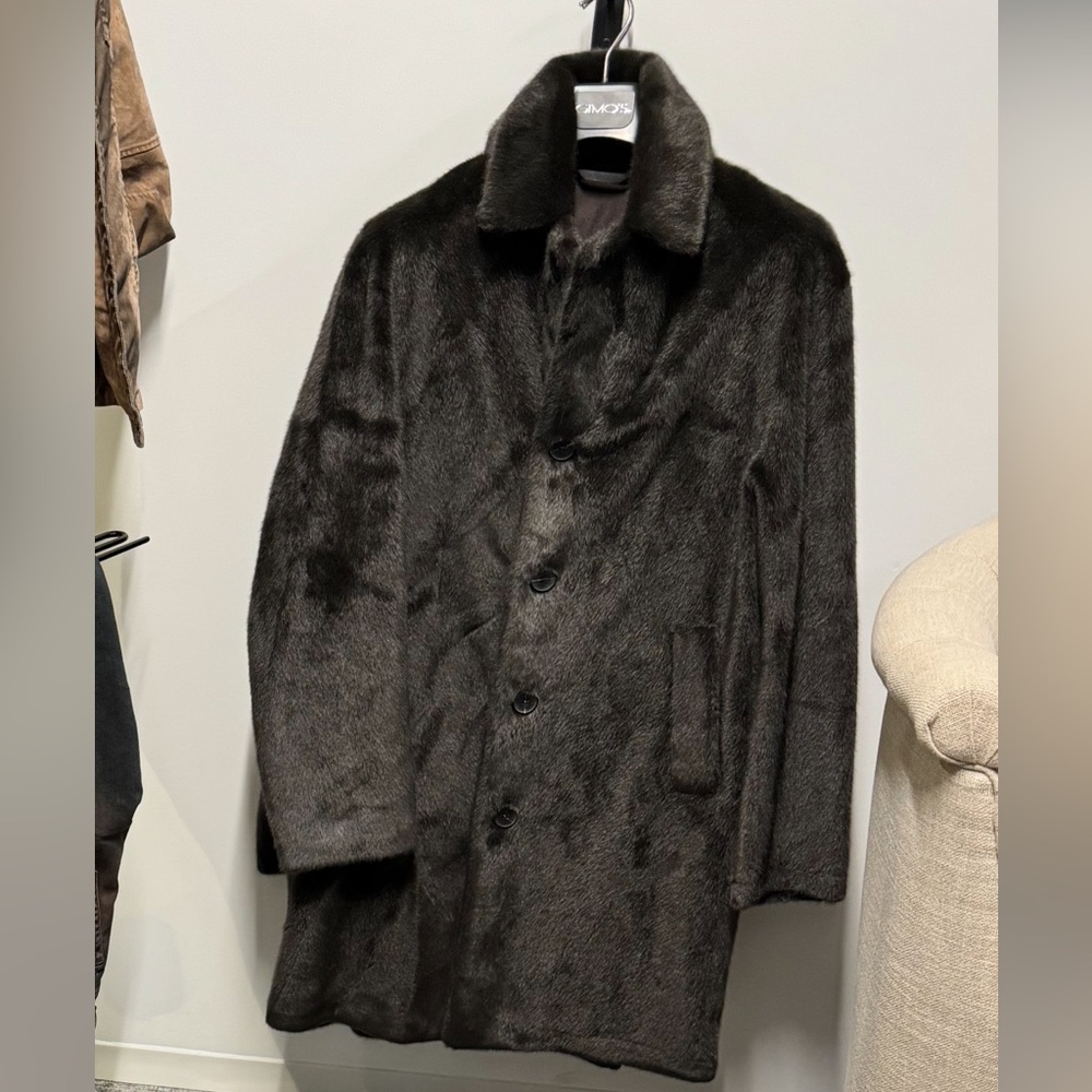 Black/Dark Brown Single Breasted Fur Coat